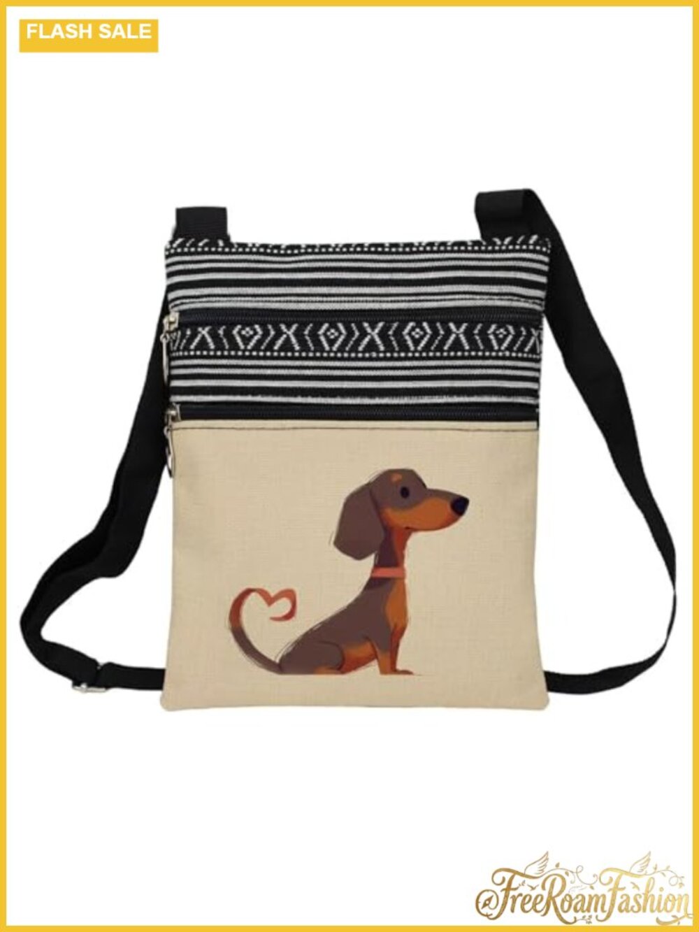 Polyester Cartoon Dachshund Crossbody Bag Adjustable Strap Women's Purse